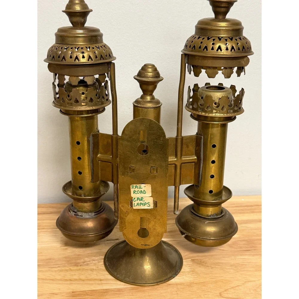 Antique Brass Railroad Car Double Oil Lamp Fixture Railcar Wall Mount Vintage